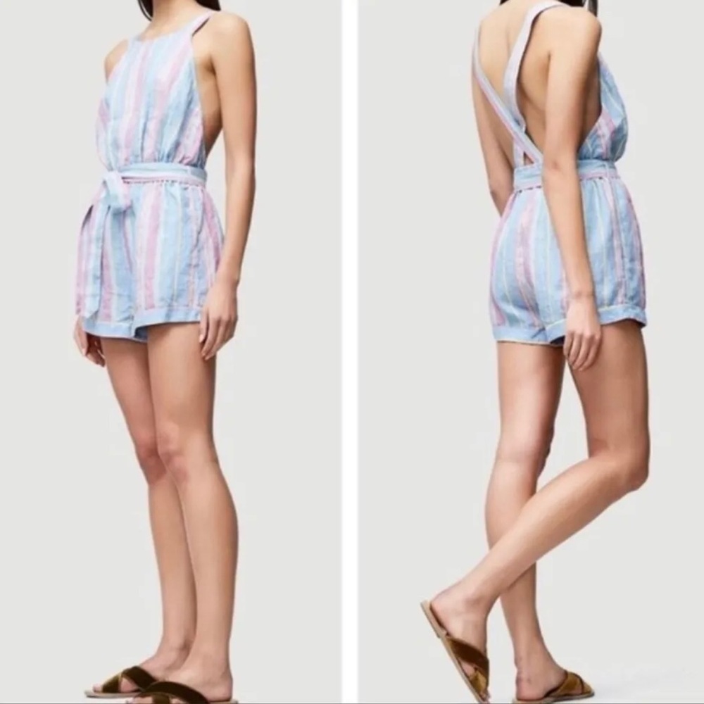 FRAME Linen Striped Romper NEW Size Small